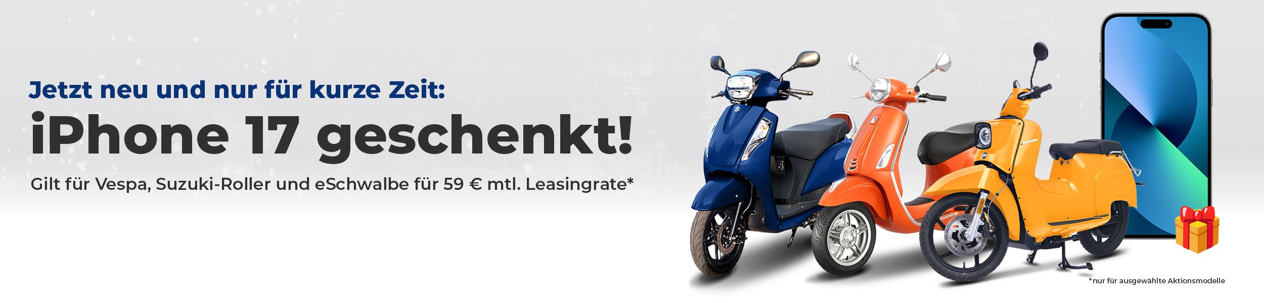 Schon für 59 € im Monat Vespa, Suzuki-Roller oder eSchwalbe fahren!