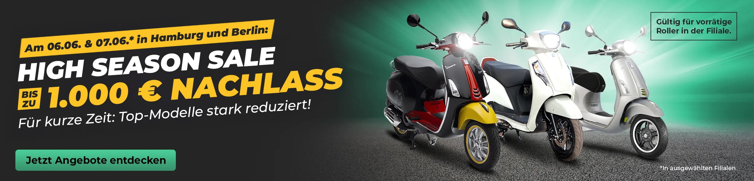 Bis zu 1.000 € Nachlass auf Vespa & Suzuki-Roller sichern! 
