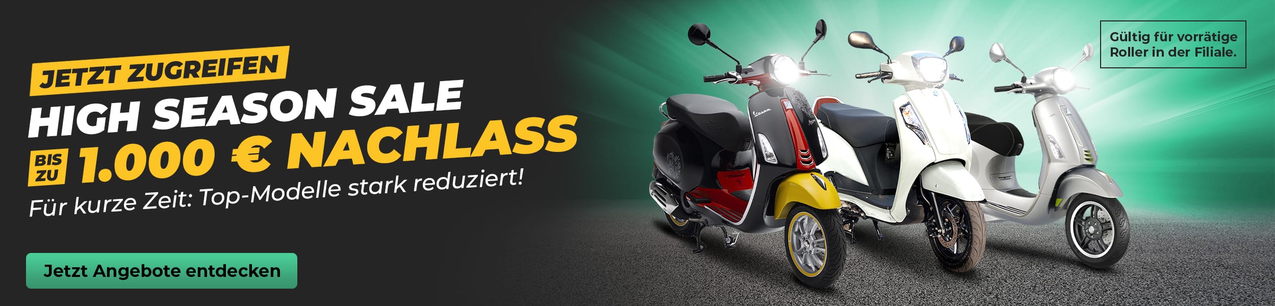 Bis zu 1.000 € Nachlass auf Vespa & Suzuki-Roller sichern! 