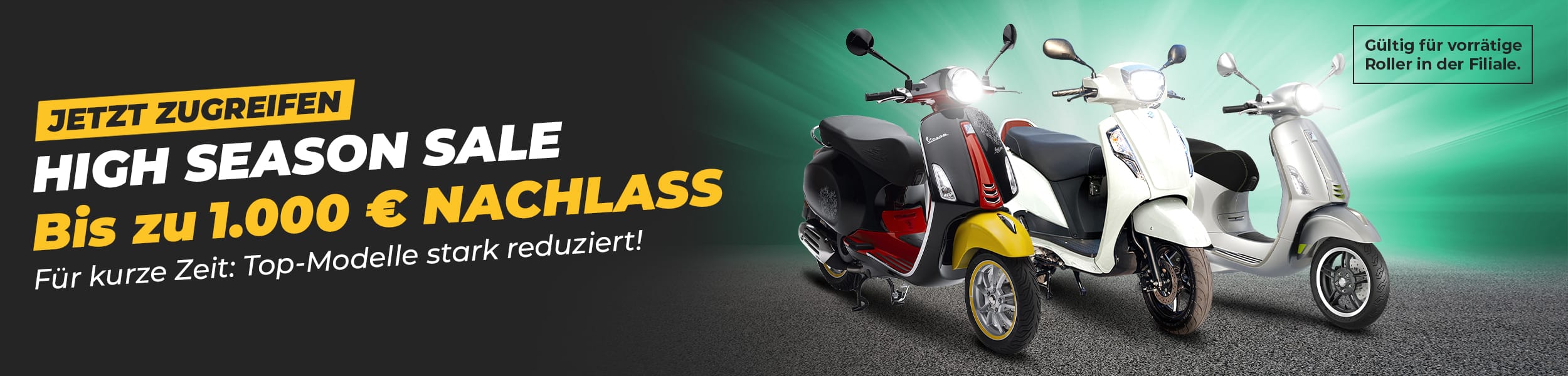 Bis zu 1.000 € Nachlass auf Vespa & Suzuki-Roller sichern!