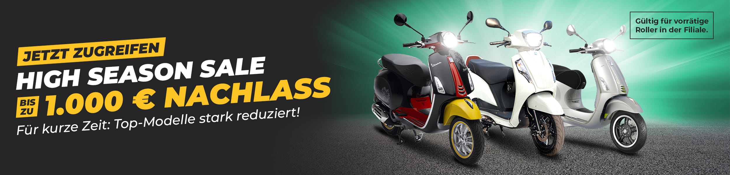 Bis zu 1.000 € Nachlass auf Vespa & Suzuki-Roller sichern!